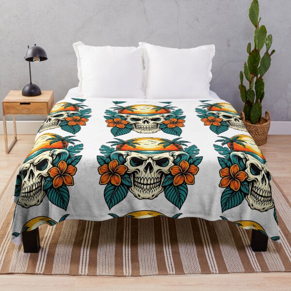 Item preview, Tropical Skull with Sunset and Palm Trees Illustration designed and sold by ArtfulWeave.
