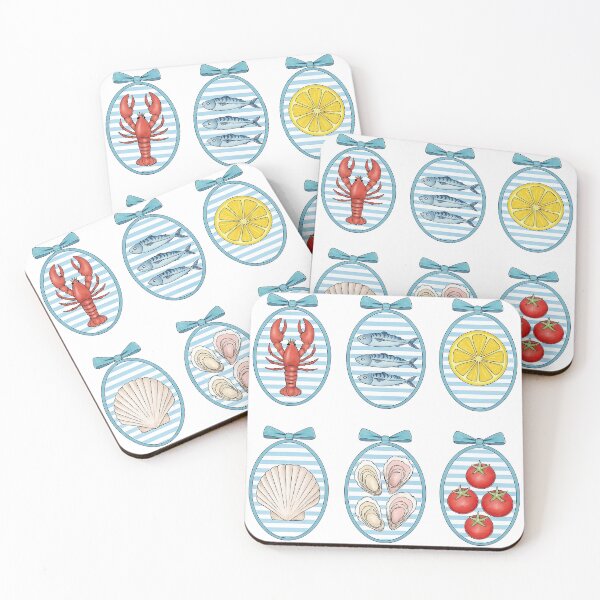 Item preview, Cute Nautical Oval Seafood Badges with Blue Stripes designed and sold by ArtfulWeave.