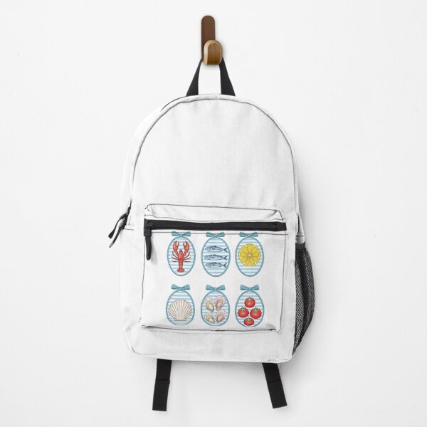 Item preview, Cute Nautical Oval Seafood Badges with Blue Stripes designed and sold by ArtfulWeave.
