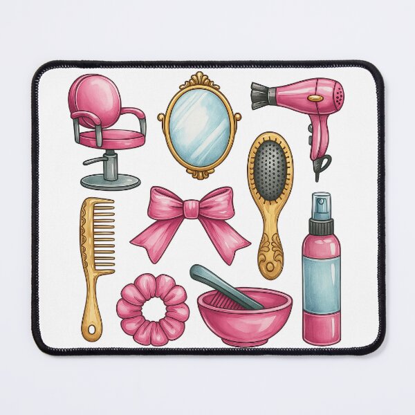 Item preview, Vintage Hair Salon Tools in Pink and Gold Illustration designed and sold by ArtfulWeave.