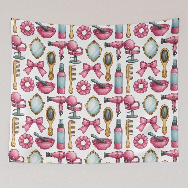 Item preview, Vintage Hair Salon Tools in Pink and Gold Illustration designed and sold by ArtfulWeave.