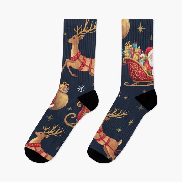 Item preview, Santa’s Sleigh Ride Watercolor Christmas Pattern designed and sold by skysshobu.