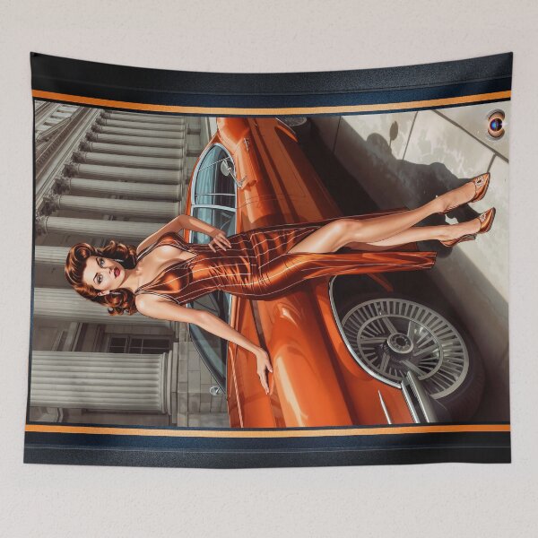 Item preview, Retro Pinup Glamour Illustration Of Alessandra Valeriani Striking AI Concept Art by Xzendor7 designed and sold by Xzendor7 Digital Art Creations.