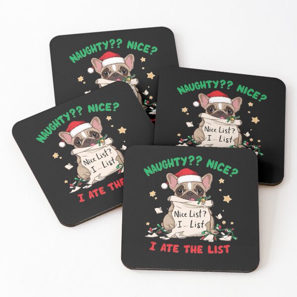 Item preview, Naughty? Nice? I ate the list. Frenchie in Santa hat eating Santa's naughty list designed and sold by VS Creations.