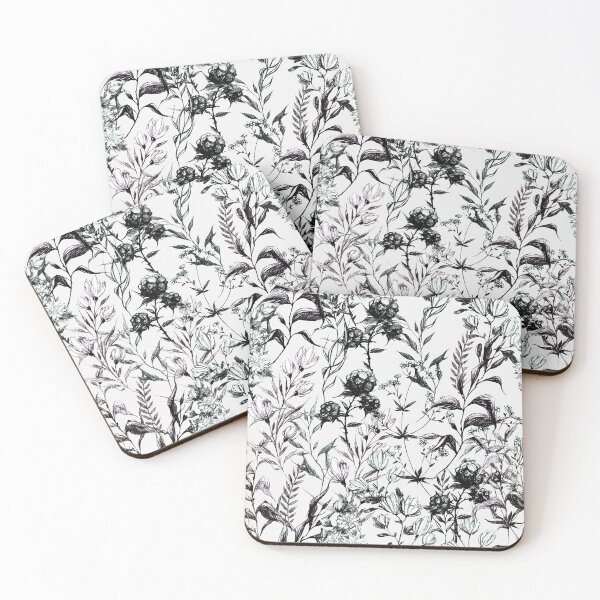 Item preview, Black and white botanical illustration – Hand-drawn flowers and leaves designed and sold by flowerwitch93.