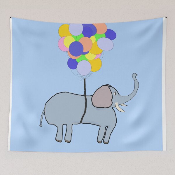 Item preview, Playful Blue Elephant Carrying a Bright Balloon Bouquet High designed and sold by Beautiful art store.