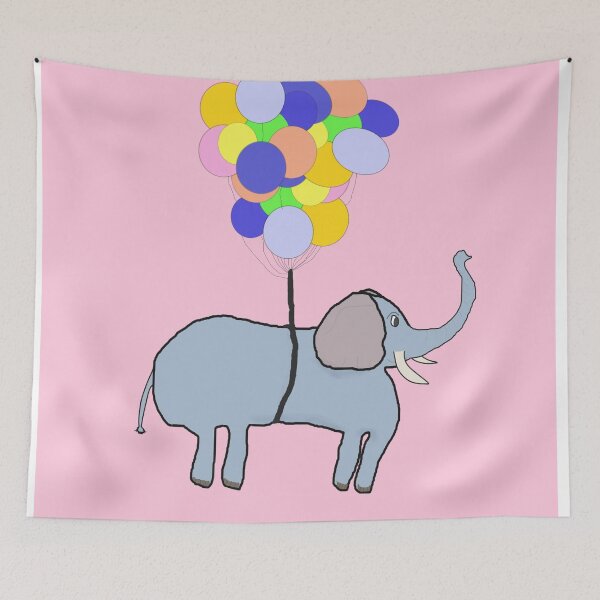 Item preview, Playful Elephant Tied to a Bright Balloon Bouquet Flying High designed and sold by Beautiful art store.