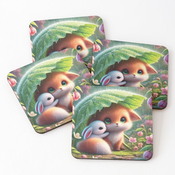 Item preview, Fox and Bunny Hugging in the Rain designed and sold by iaharve.
