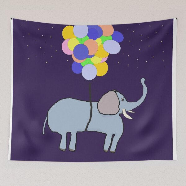 Item preview, Playful Elephant Tied to a Bright Balloon Bouquet Flying High designed and sold by Beautiful art store.