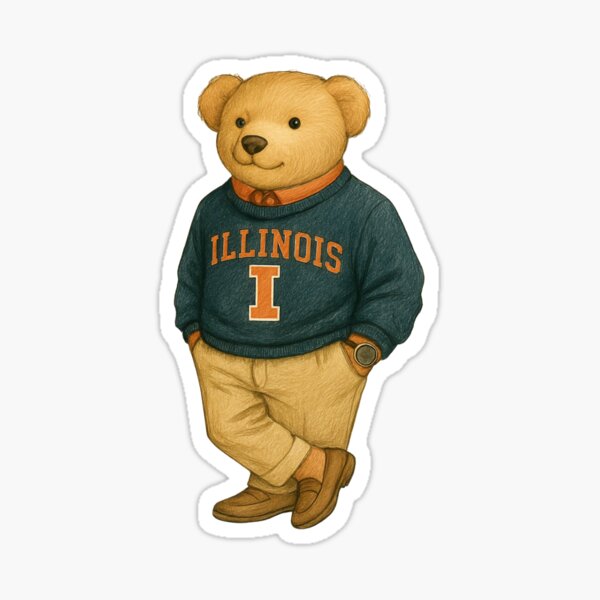 Illinois Sweater Bear Sticker – Cozy Collegiate Mascot Design Sticker