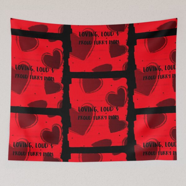 Item preview, Loving, loud & proud furry mom with red background & hearts and dot patterns designed and sold by RoxyCox.