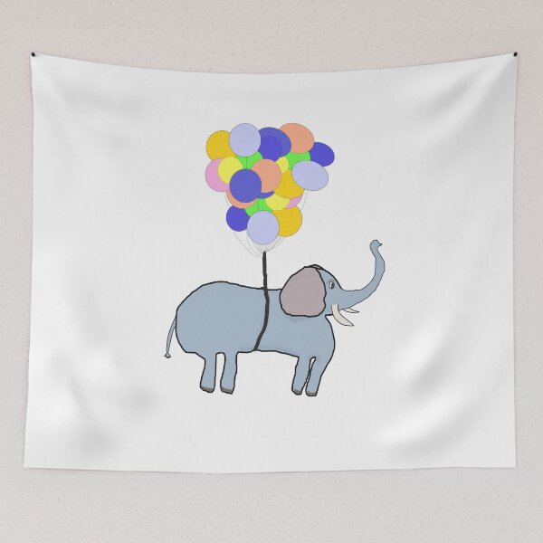 Item preview, Playful Elephant Tied to a Bright Balloon Bouquet Flying High designed and sold by Beautiful art store.