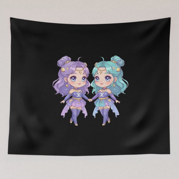 Item preview, Kawaii Chibi Gemini Twins Constellation Art with Golden Star designed and sold by Dynamic-Design.