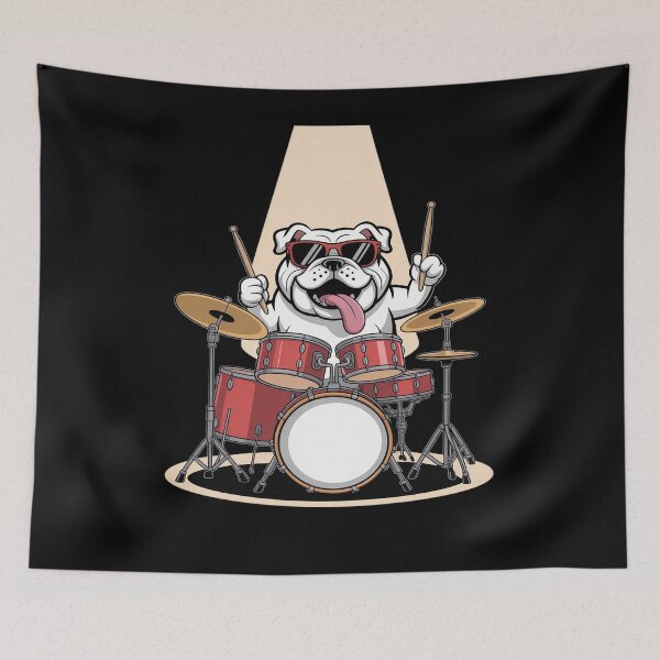 Item preview, English Bulldog Playing The Drums Musician Dog Rock Band Dog designed and sold by ticlitule.