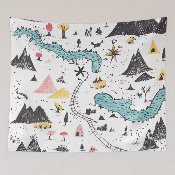 Item preview, Whimsical Kids Fantasy Map – Crayon Mountains, Rivers & Trails designed and sold by PaintbrushPlace.