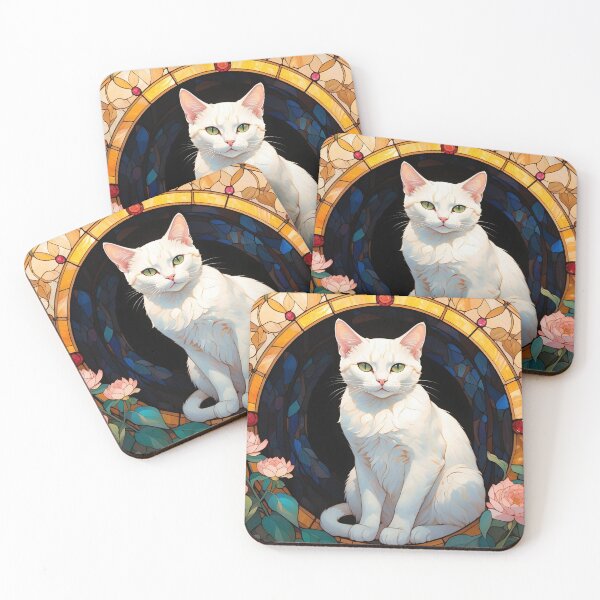 Item preview, White Cat in Stained Glass Garden designed and sold by KiraChie.
