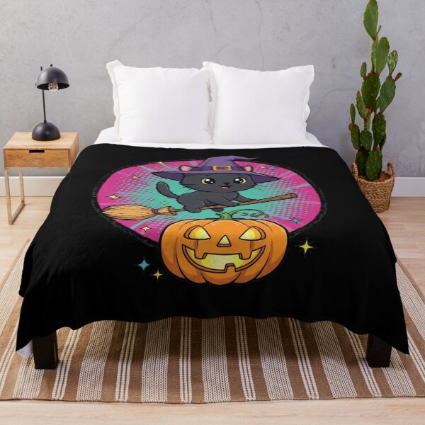 Item preview, Digital Illustration: Happy Kitty Witch Flying with a Jack-o'-Lantern designed and sold by catlovers2025.