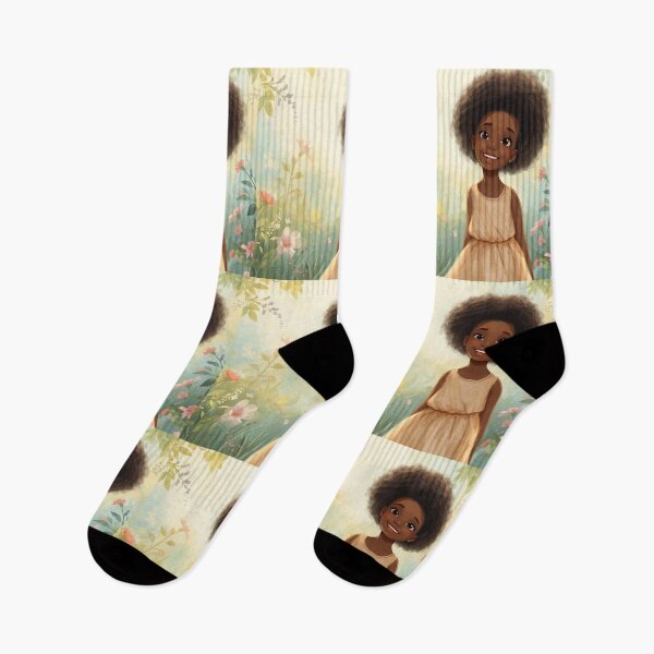 Item preview, Happy Black Girl in Garden designed and sold by lovelywhimsyart.