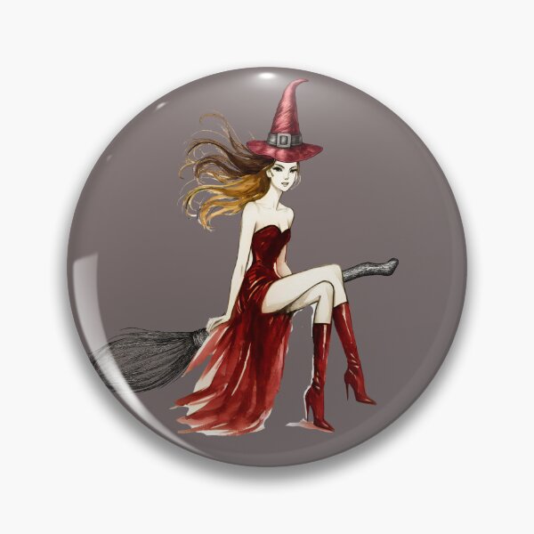 Item preview, Red Witch on Broomstick with Flowing Hair designed and sold by tinkeybabes.