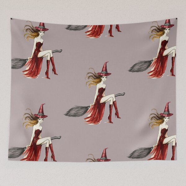 Item preview, Red Witch on Broomstick with Flowing Hair designed and sold by tinkeybabes.