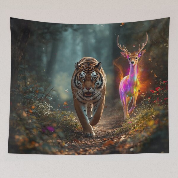 Item preview, Mystical Deer and Tiger In The Woods designed and sold by lovelywhimsyart.