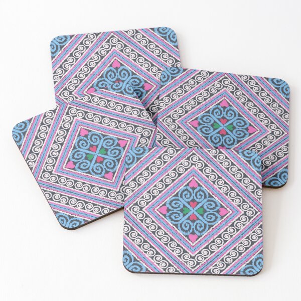 Item preview, Blue and Pink Ikat Diamond Pattern – Modern Tribal Textile Print designed and sold by Dintheo.