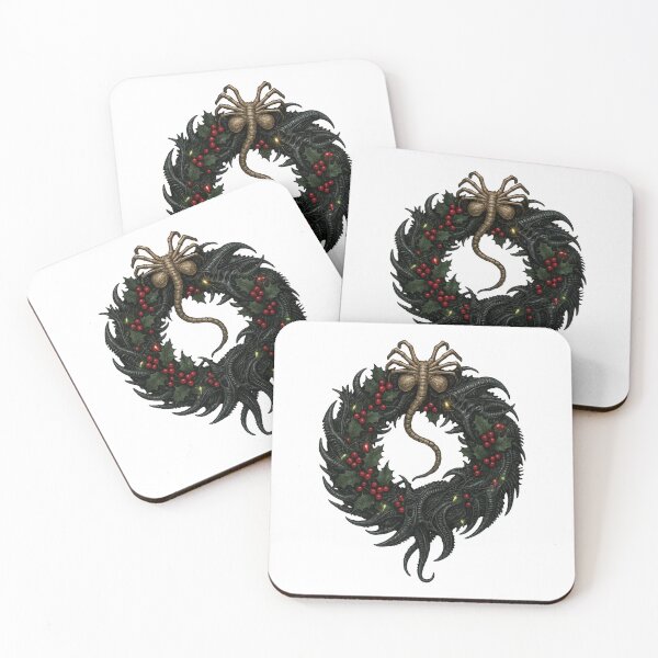 Item preview, Xenomorph Christmas Facehugger Holiday Wreath Dark Festive Tee Sticker designed and sold by GeniePixel.