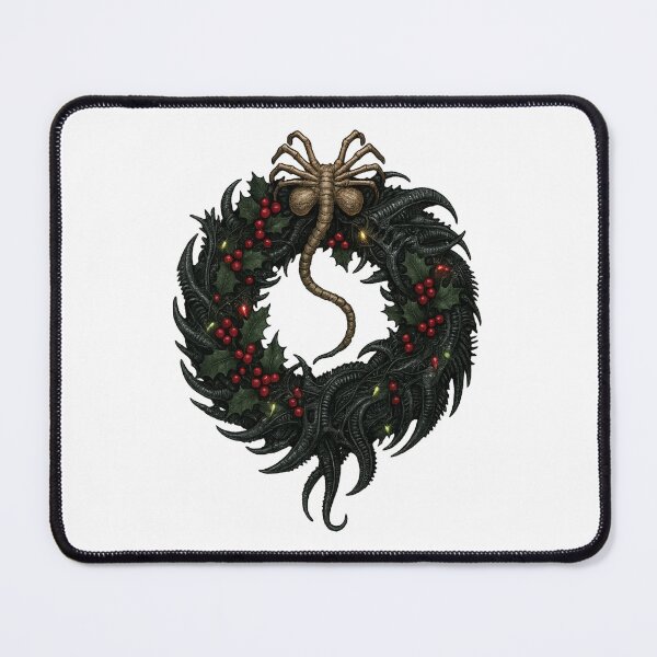 Item preview, Xenomorph Christmas Facehugger Holiday Wreath Dark Festive Tee Sticker designed and sold by GeniePixel.