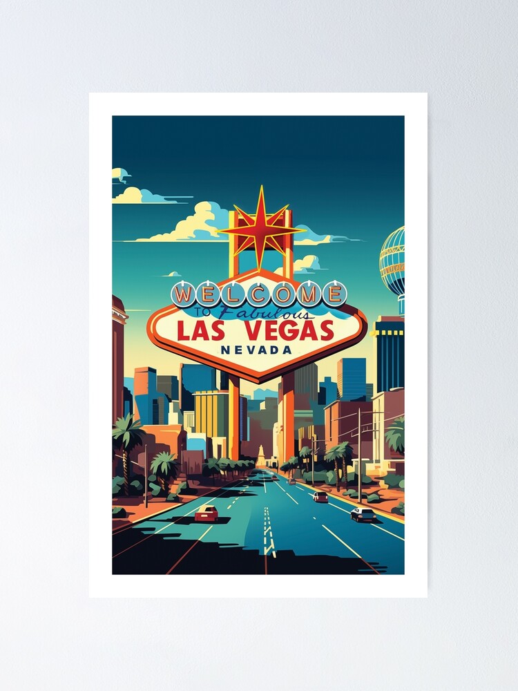 Affiche ancienne de voyage Las Vegas Western Air Lines de Weller 1980
