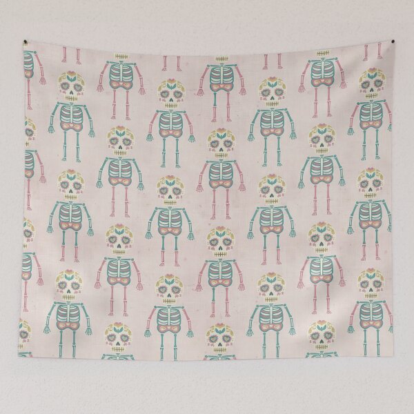 Item preview, Whimsical Pastel Sugar Skulls and Skeletons Seamless Pattern designed and sold by ML-Media.