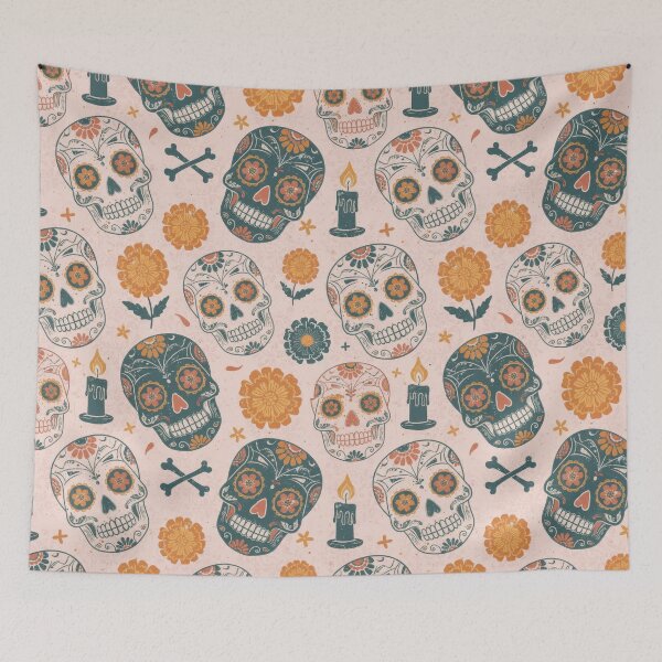 Item preview, Day of the Dead Sugar Skulls and Marigolds Pattern designed and sold by ML-Media.