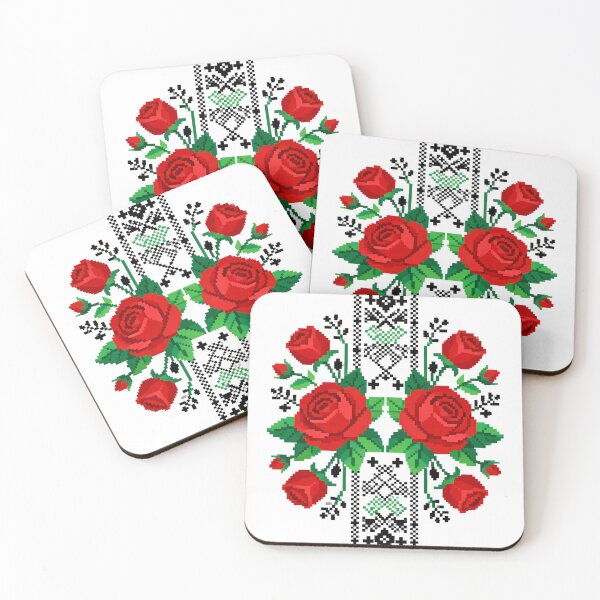 Item preview, Traditional Maramureș Romanian Embroidery – Large Red Roses Folk Cross-Stitch Pattern designed and sold by Maximilianos.