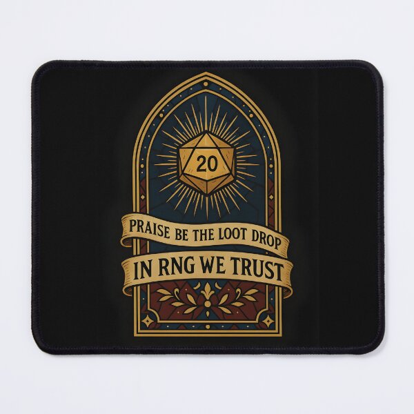 Item preview, In RNG We Trust – D20 Stained-Glass Dice | “Praise Be the Loot Drop” designed and sold by VoidBloom Studio.
