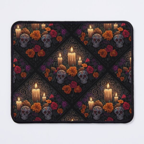 Item preview, Día de los Muertos Seamless Pattern with Skulls, Candles, and Marigolds designed and sold by RGShirtWorks.