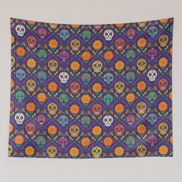 Item preview, Día de los Muertos Sugar Skull and Marigold Pattern designed and sold by ML-Media.