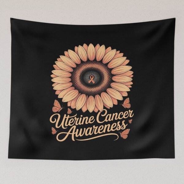 Item preview, Flower Peach Ribbon Uterine Cancer Awareness Support designed and sold by Idarmotar.