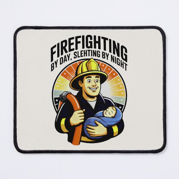 Item preview, Retro Firefighter Hero with Baby and Radiant Orange Rays designed and sold by SplashTastic.