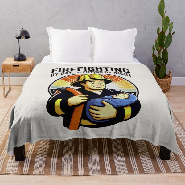 Item preview, Retro Firefighter Hero with Baby and Radiant Orange Rays designed and sold by SplashTastic.