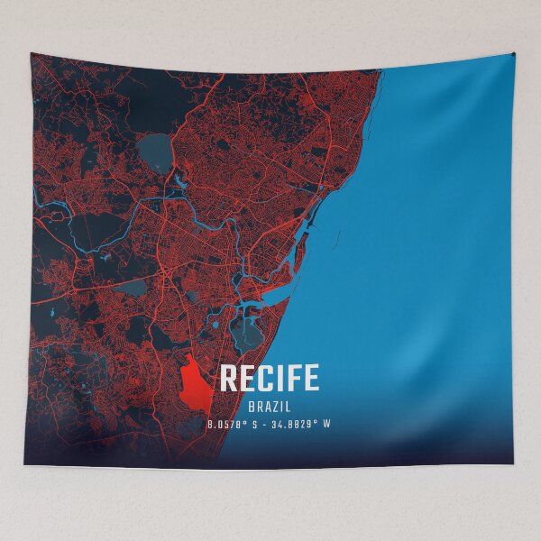 Item preview, Recife Red & Blue Minimalist Map designed and sold by HomeLivingCo.