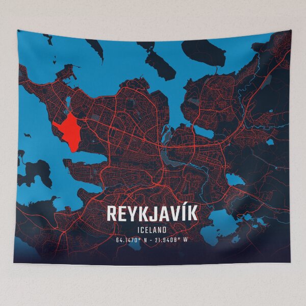 Item preview, Reykjavík Red & Blue Minimalist Map designed and sold by HomeLivingCo.