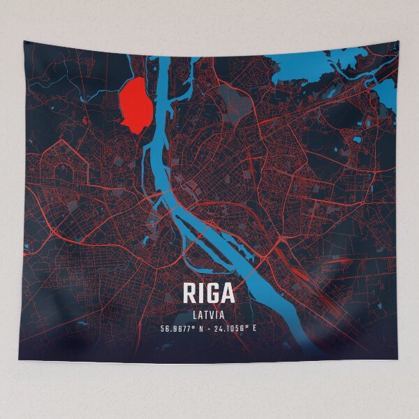Item preview, Riga Red & Blue Minimalist Map designed and sold by HomeLivingCo.