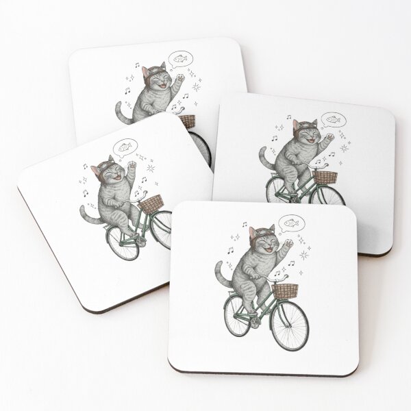 Item preview, Happy Tabby Cat Riding Bicycle with Funny Pilot Goggles Art designed and sold by Taha Art Designs.