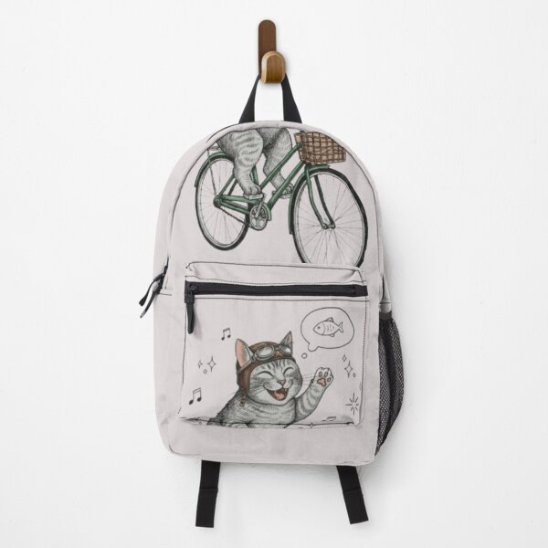 Item preview, Happy Tabby Cat Riding Bicycle with Funny Pilot Goggles Art designed and sold by Taha Art Designs.
