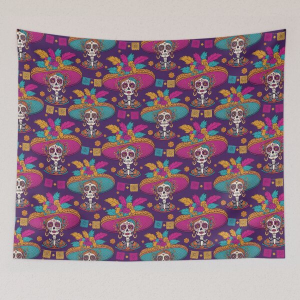 Item preview, Vibrant Day of the Dead Catrina Skulls Seamless Pattern designed and sold by RGShirtWorks.