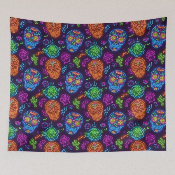 Item preview, Patrón de calaveras de azúcar de neón vibrante designed and sold by ML-Media.
