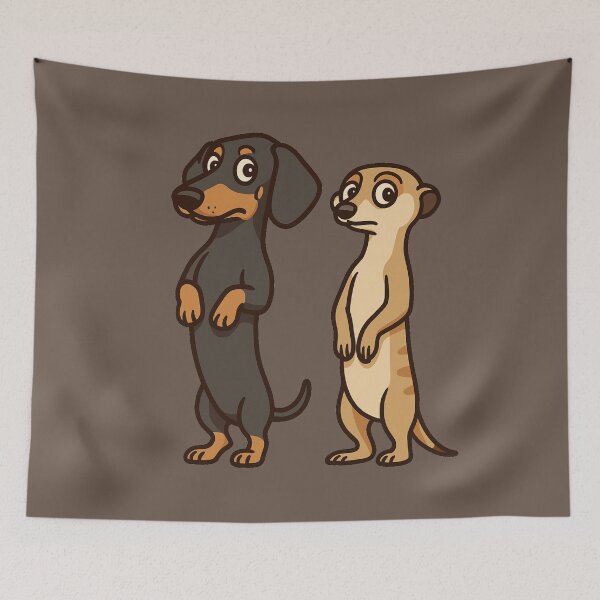 Item preview, Suricate Twin – Funny Dachshund Standing Cartoon designed and sold by Doxie Life.