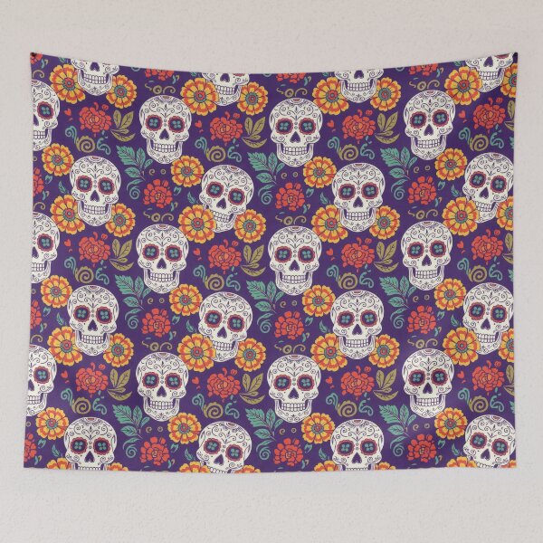 Item preview, Colorful Sugar Skulls and Marigolds Pattern designed and sold by ML-Media.