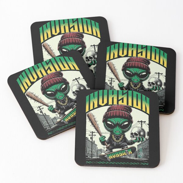 Item preview, Little Green Alien Invasion Skateboard Gangster designed and sold by zoughlal.