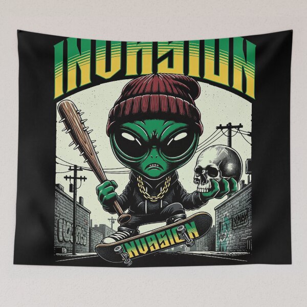 Item preview, Little Green Alien Invasion Skateboard Gangster designed and sold by zoughlal.