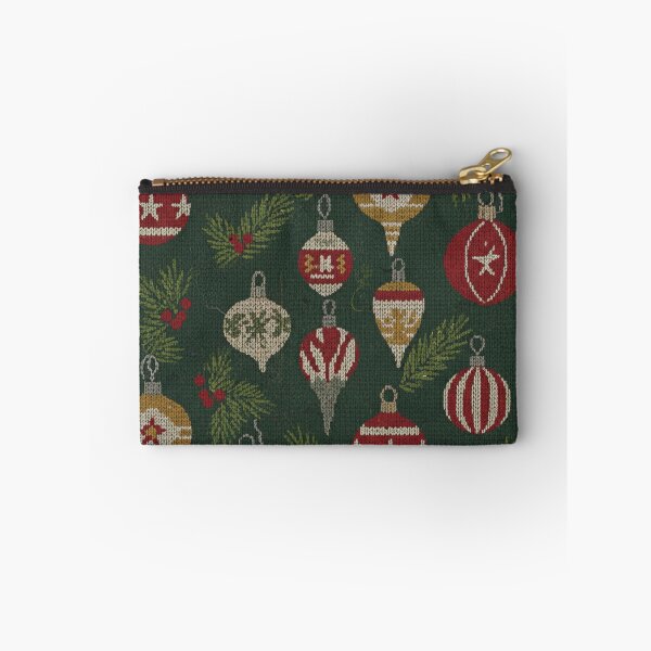 Item preview, Vintage Christmas Ornaments Pattern – Retro Holiday Baubles on Green Knit Background designed and sold by MerchYouSearch.